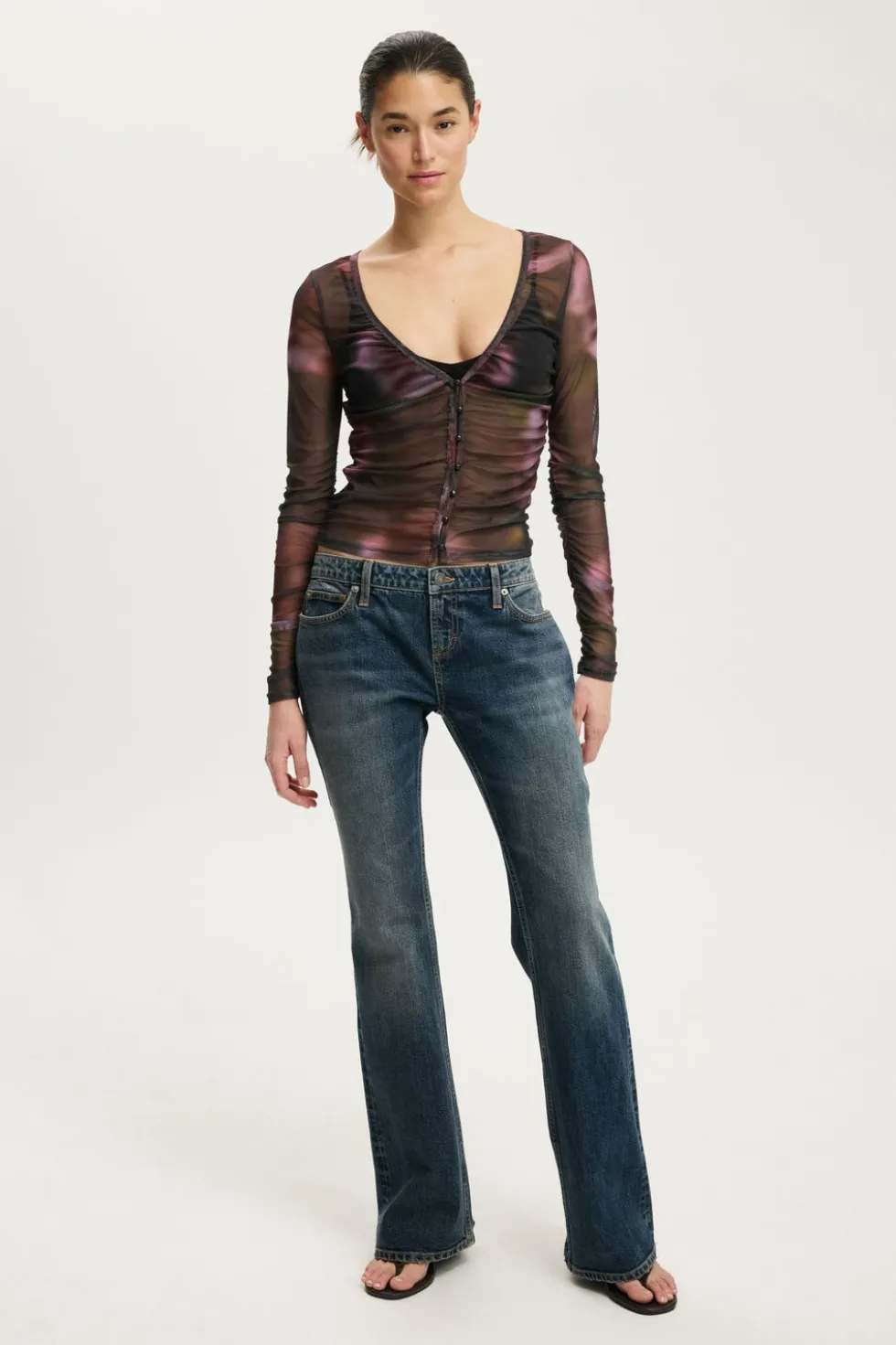 Alix Mesh Button Through Long Sleeve
