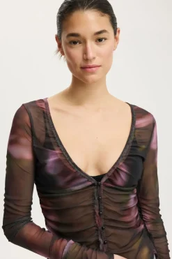 Alix Mesh Button Through Long Sleeve