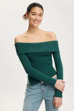 Asym Rib Off Shoulder Knit