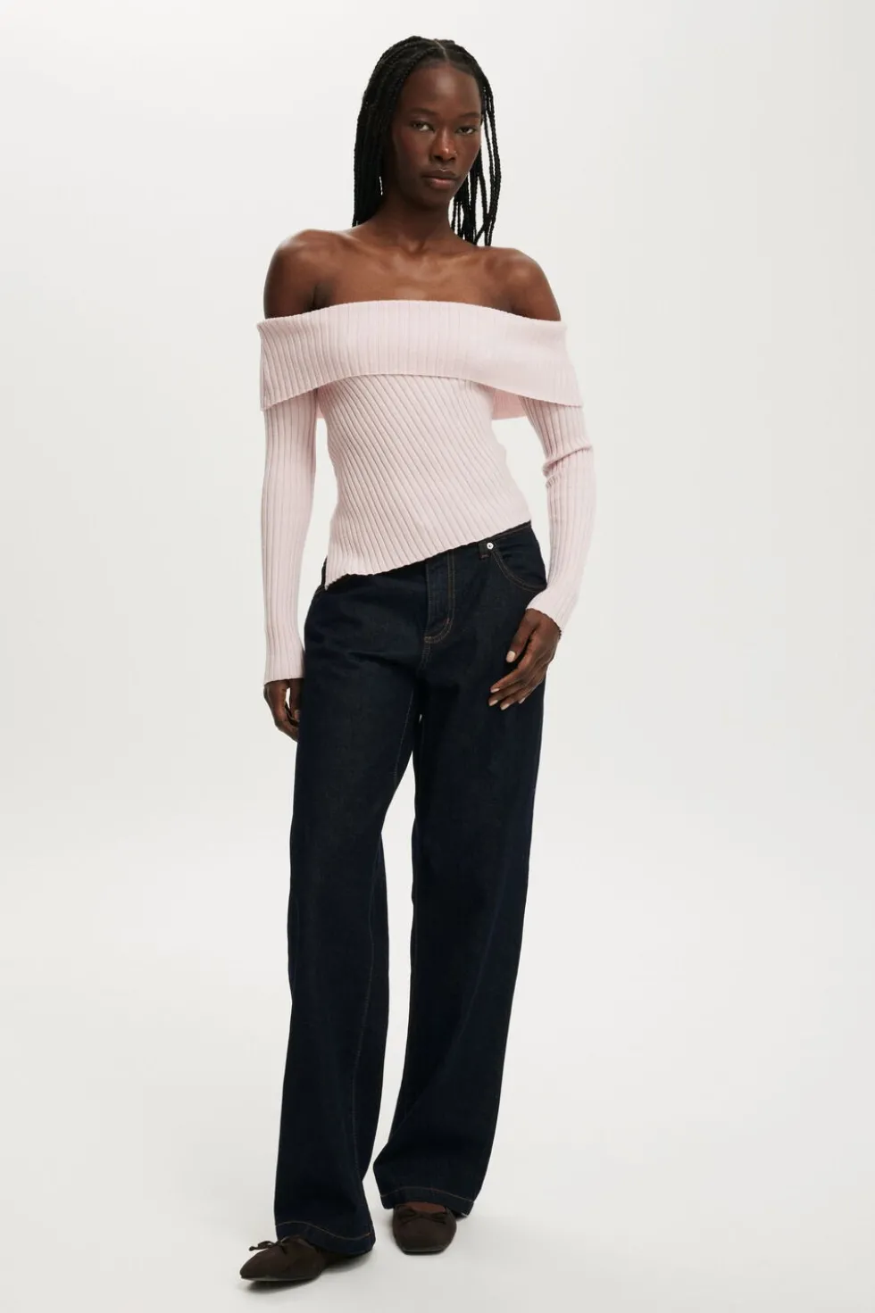 Asym Rib Off Shoulder Knit
