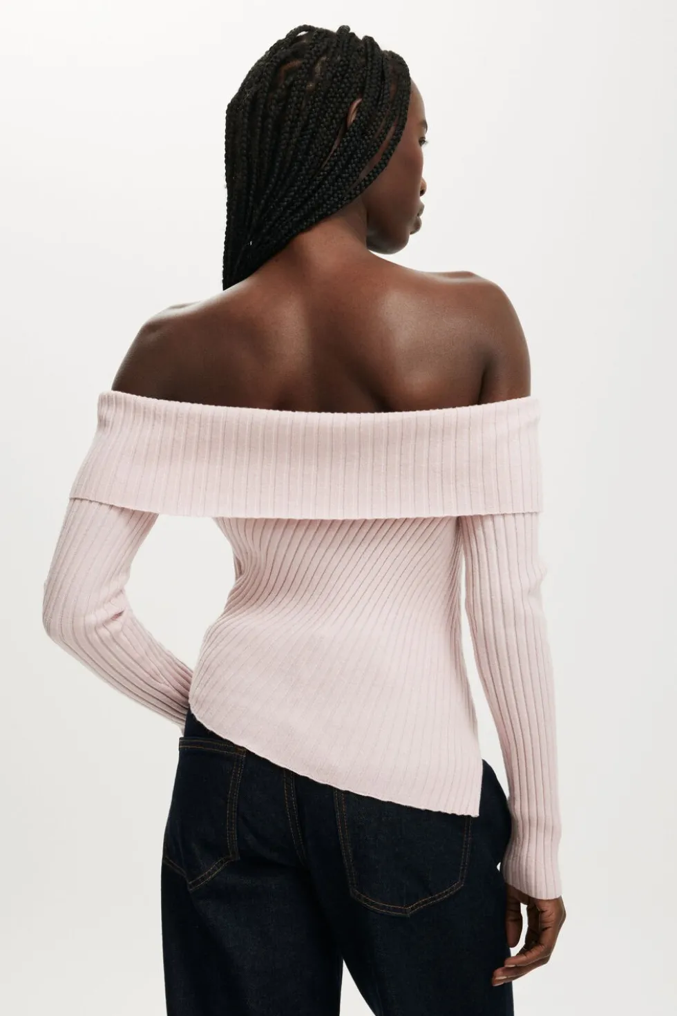 Asym Rib Off Shoulder Knit