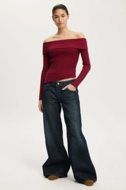 Asym Rib Off Shoulder Knit
