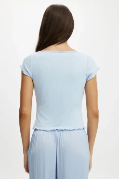 Button Detail Cap Sleeve Top