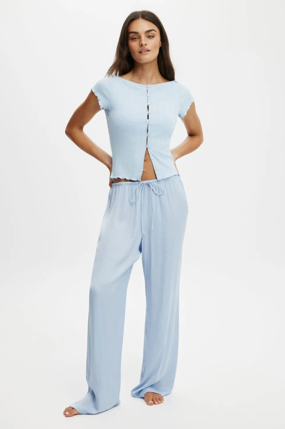 Button Detail Cap Sleeve Top
