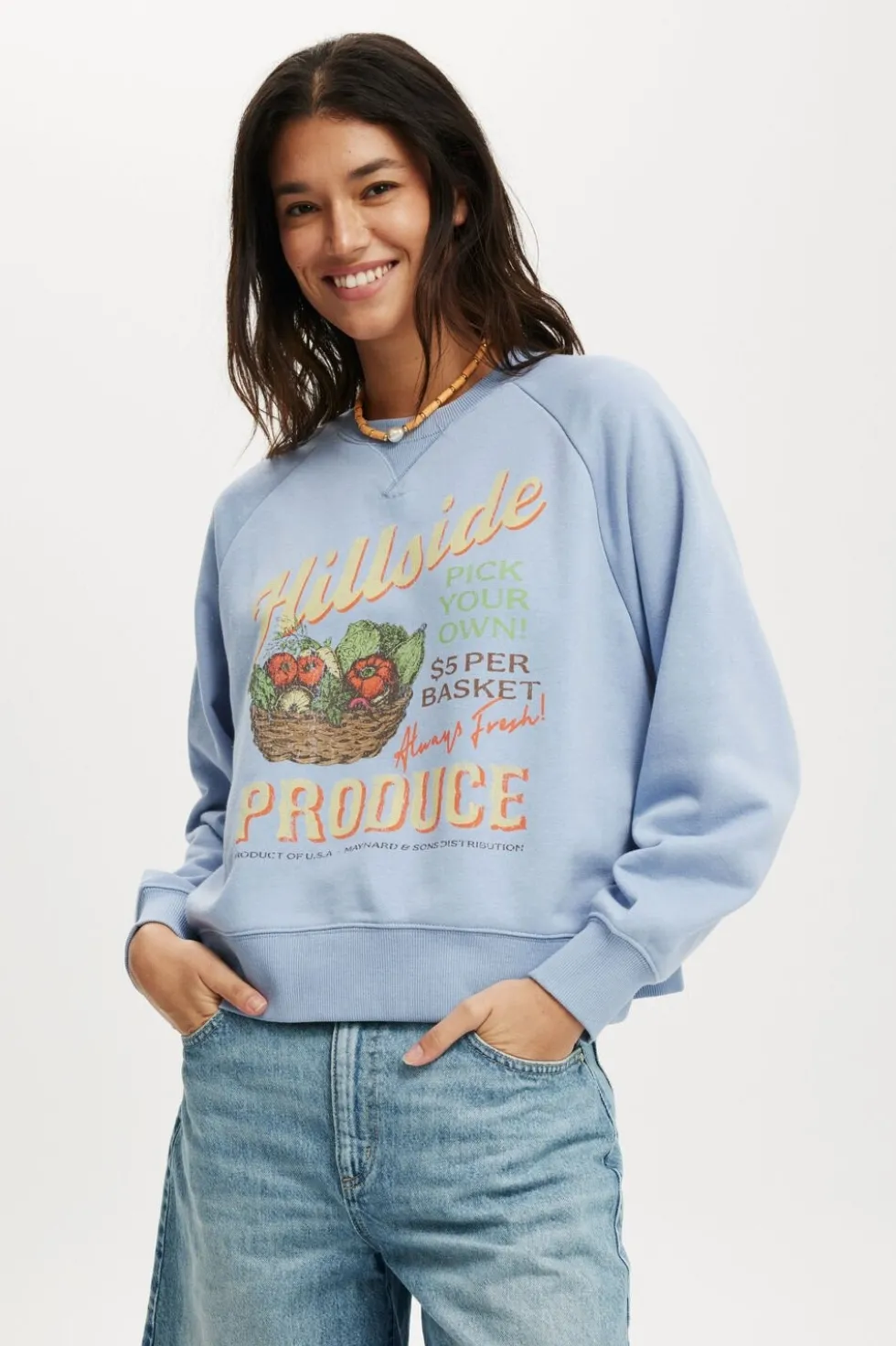 Classic Fleece Graphic Raglan Crew Sweatshirt