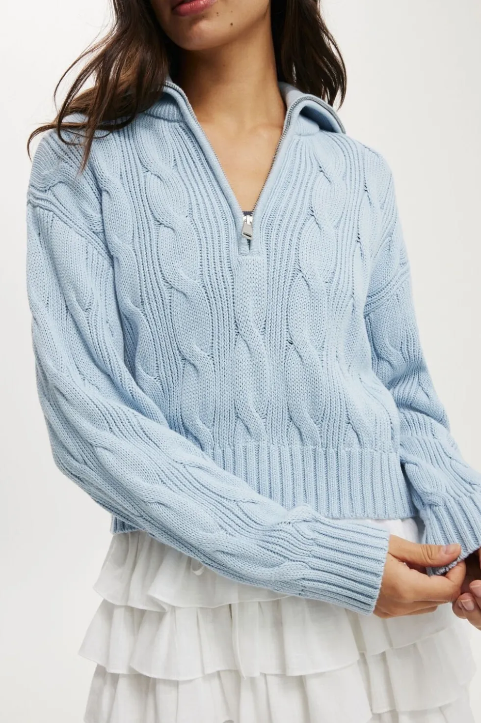 Cotton Cable Half Zip Pullover