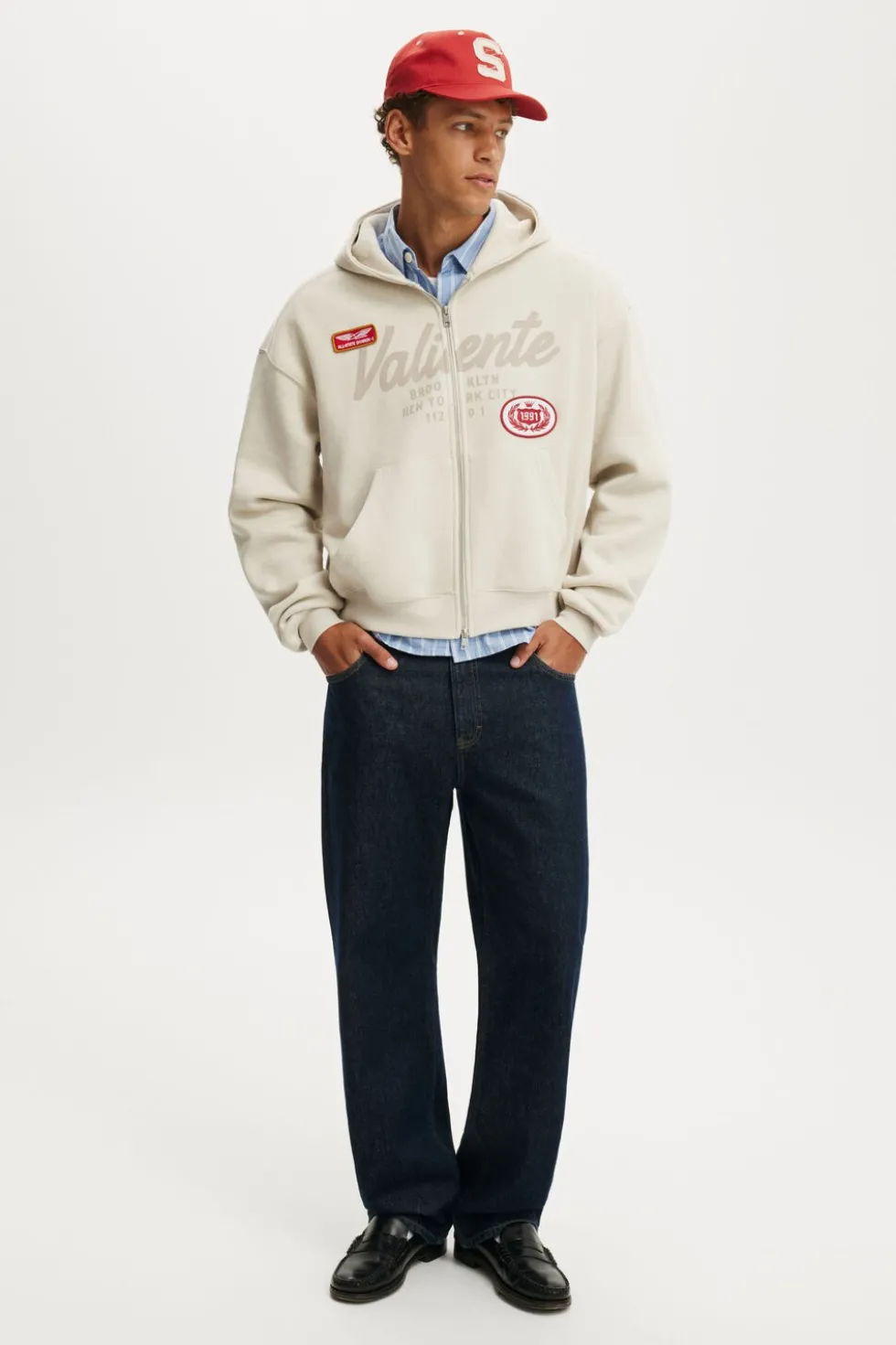 Cropped Zip Up Graphic Hoodie