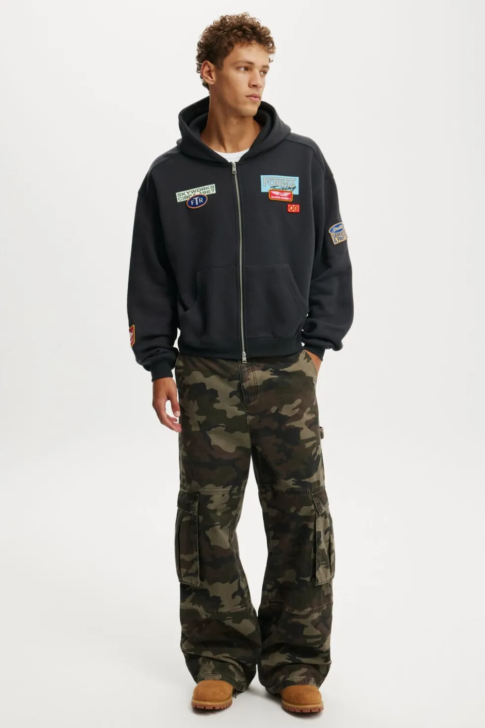 Cropped Zip Up Graphic Hoodie
