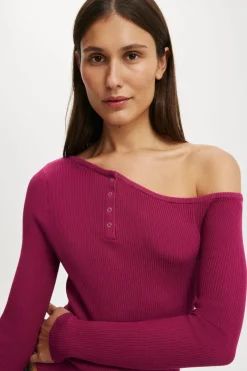 One Shoulder Henley Knit