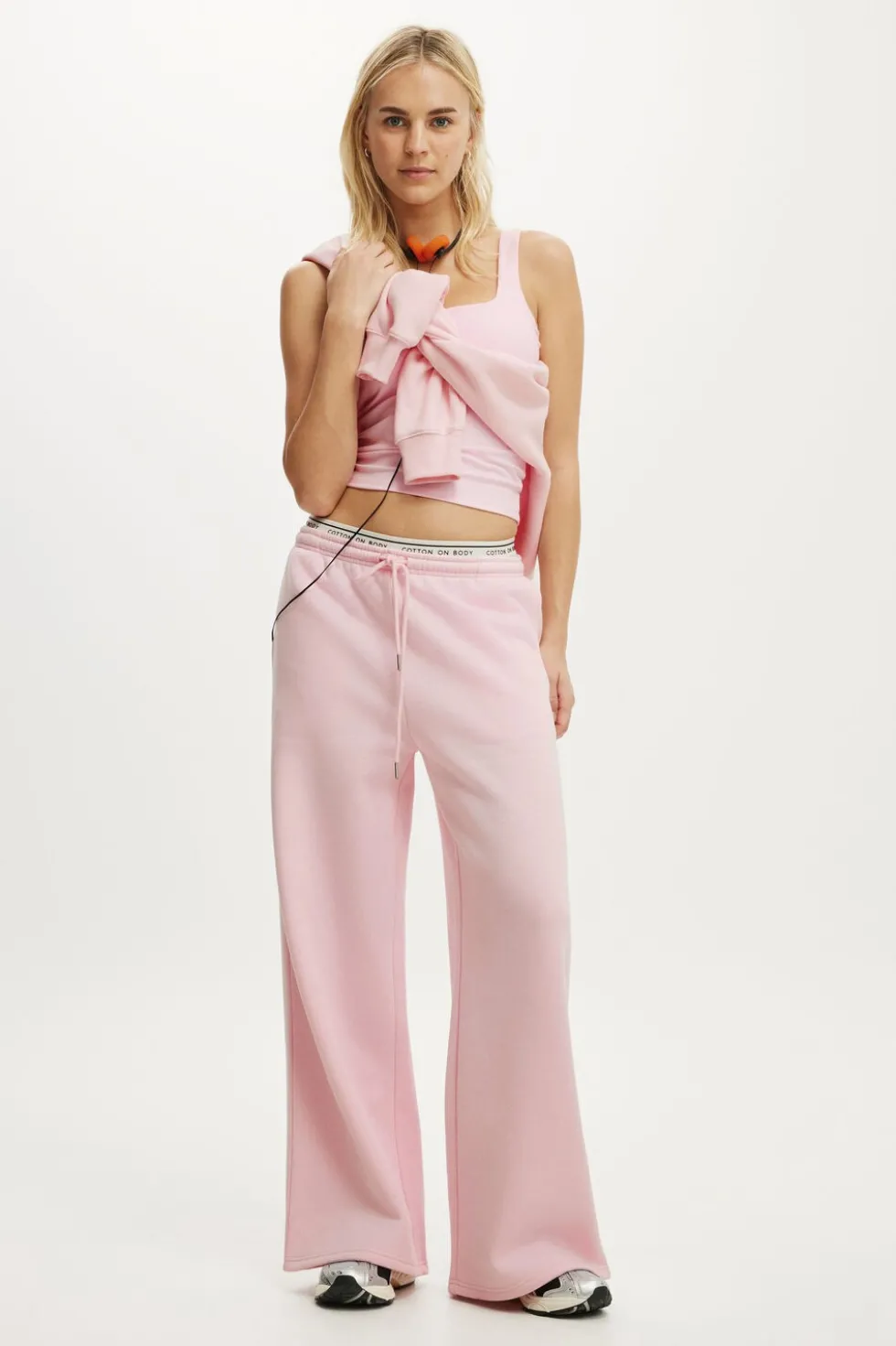 Plush Tie Waist Wide Leg Sweatpant