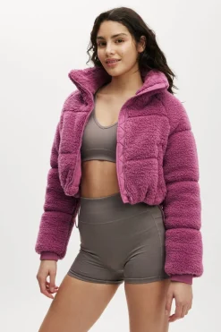 The Mother Puffer Cropped Sherpa Jacket