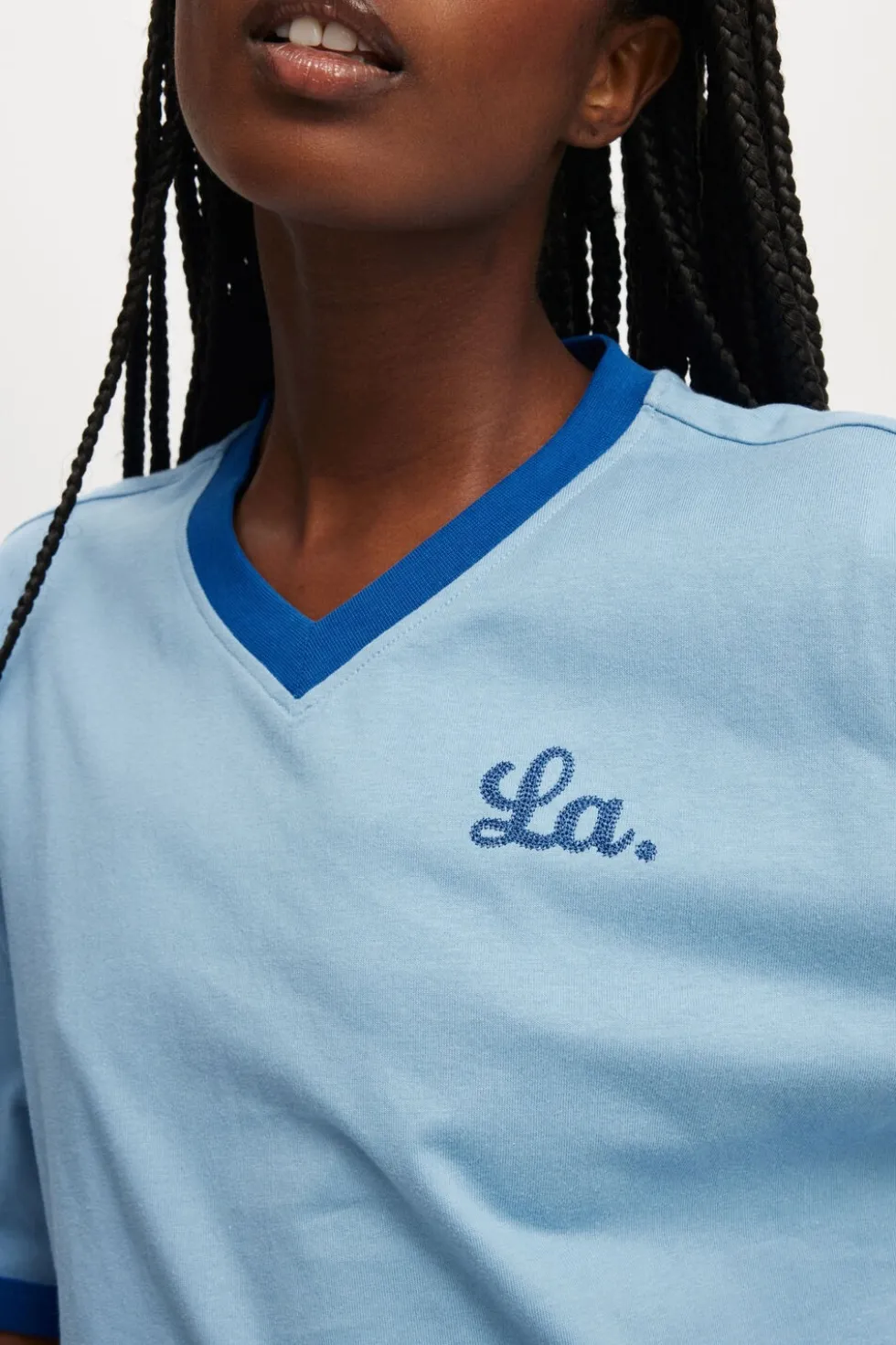 V Neck Boxy Crop Graphic Tee