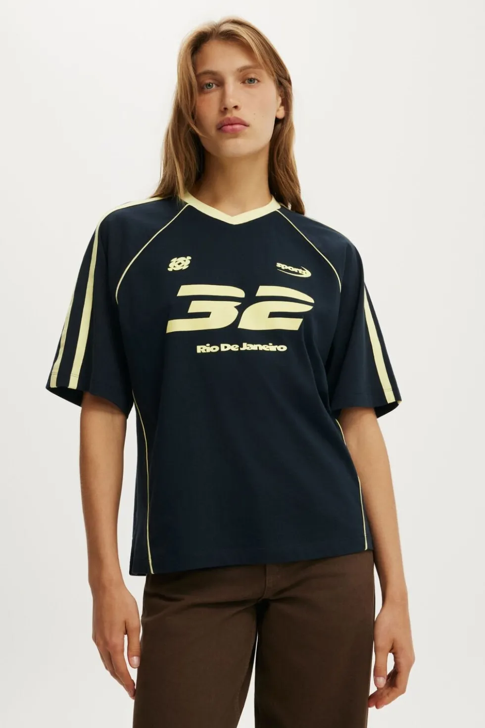 Vneck Oversized Raglan Graphic Tee