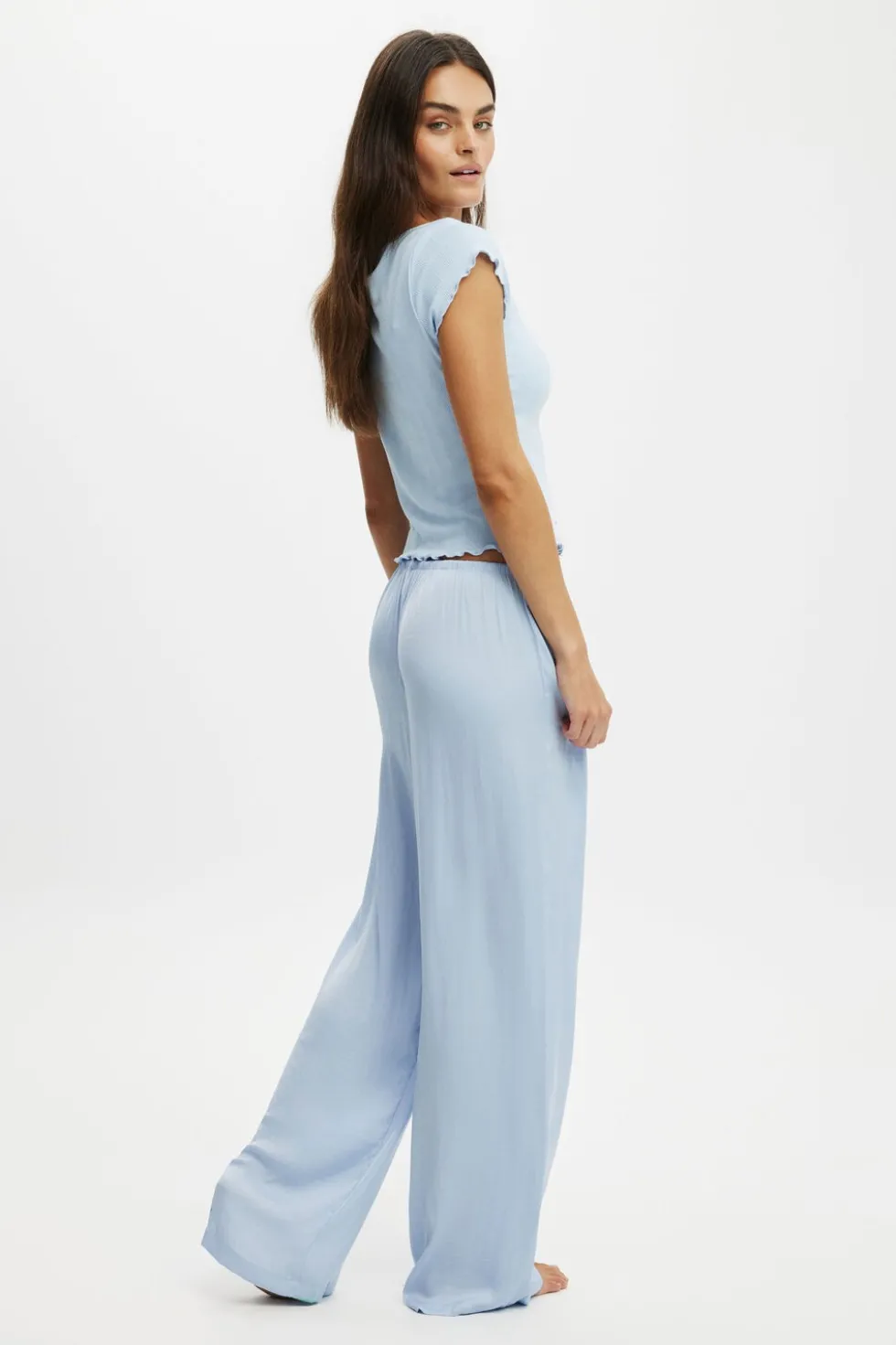 Washed Satin Wide Leg Pant